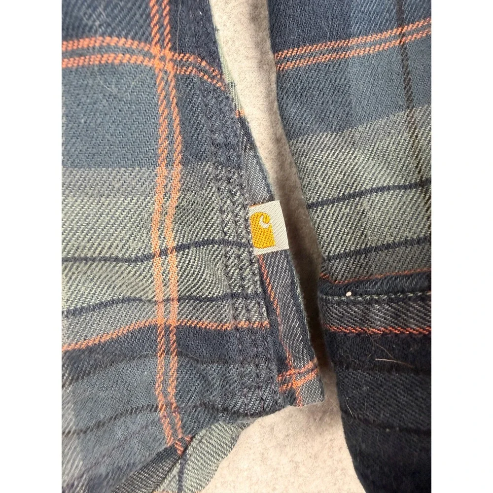 Carhartt Womens Plaid Flannel Shirt Blue L 12/14 Cabincore Gorpcore Cottagecore